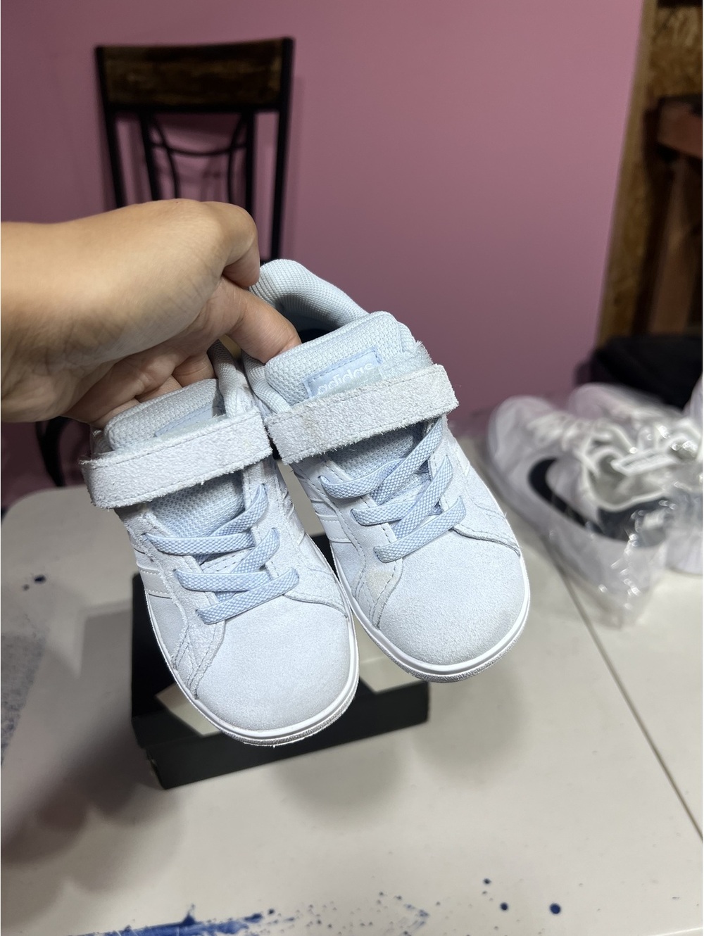 Adidas Kids' White Suede Sneakers with Velcro Strap Size 8K